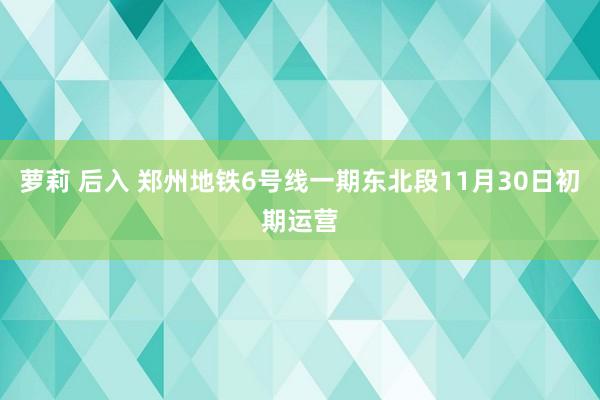 萝莉 后入 郑州地铁6号线一期东北段11月30日初期运营