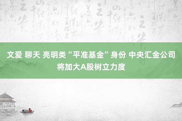 文爱 聊天 亮明类“平准基金”身份 中央汇金公司将加大A股树立力度